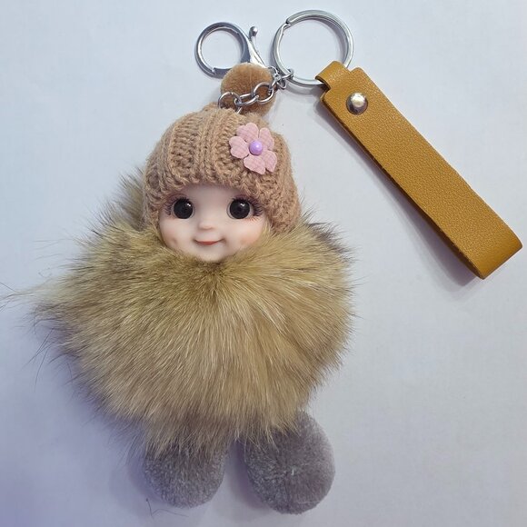 Cute Smiling Fur Baby Keychain with LOVE tag, Plush rabbit fur, Bag Charm - Picture 3 of 5